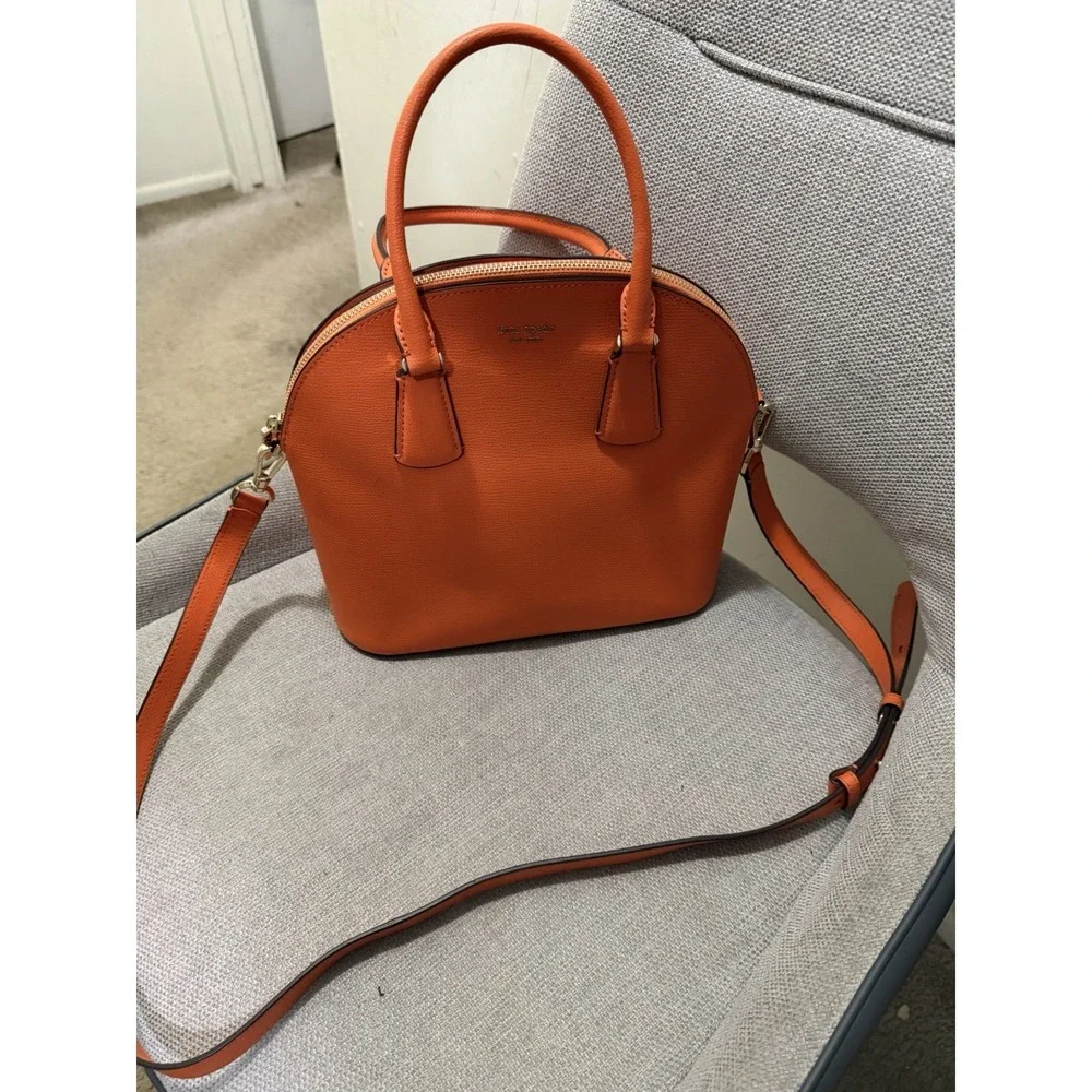 Kate Spade Sylvia Large Dome Satchel Pumpkin Orange Leather Handbag PXRUA271